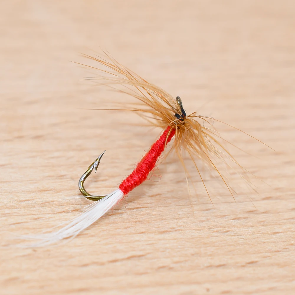 MNFT 10 piezas 10 #   Bionic Brown Hackle May Fly Red Body pesca trucha moscas secas insecto gancho cebo Artificial - imagen 4