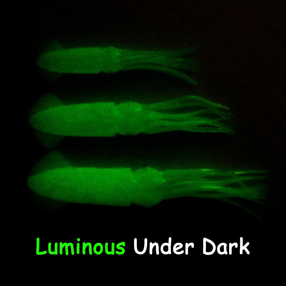 Ellllv-señuelo de pesca de agua salada, calamar suave, verde luminoso, 3 piezas, 12/14/17cm - imagen 5