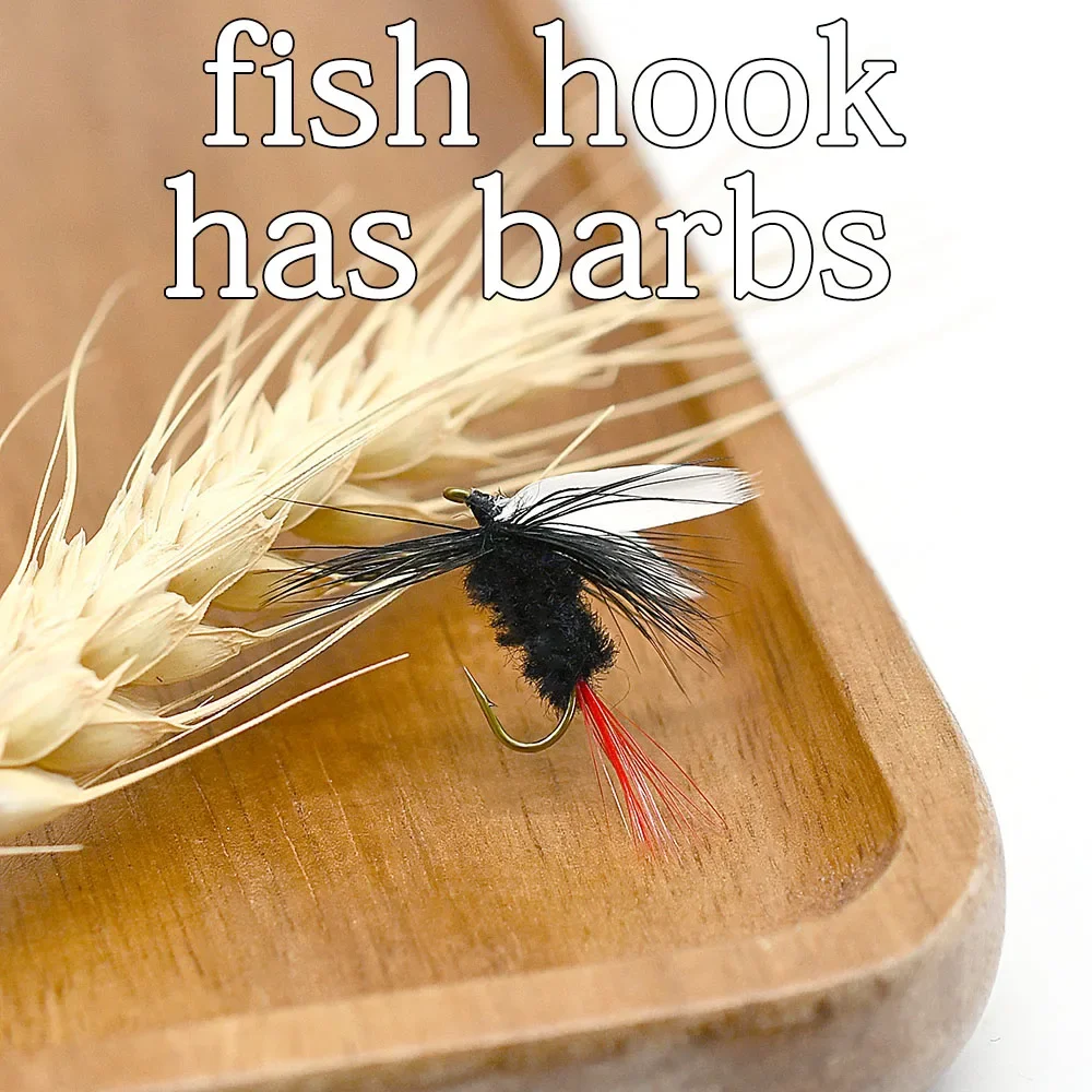 MNFT-señuelo giratorio para pesca de trucha, 10 piezas, cuerpo negro, alas blancas, mosca seca, Buggs, lubina, tamaño 10 - imagen 3