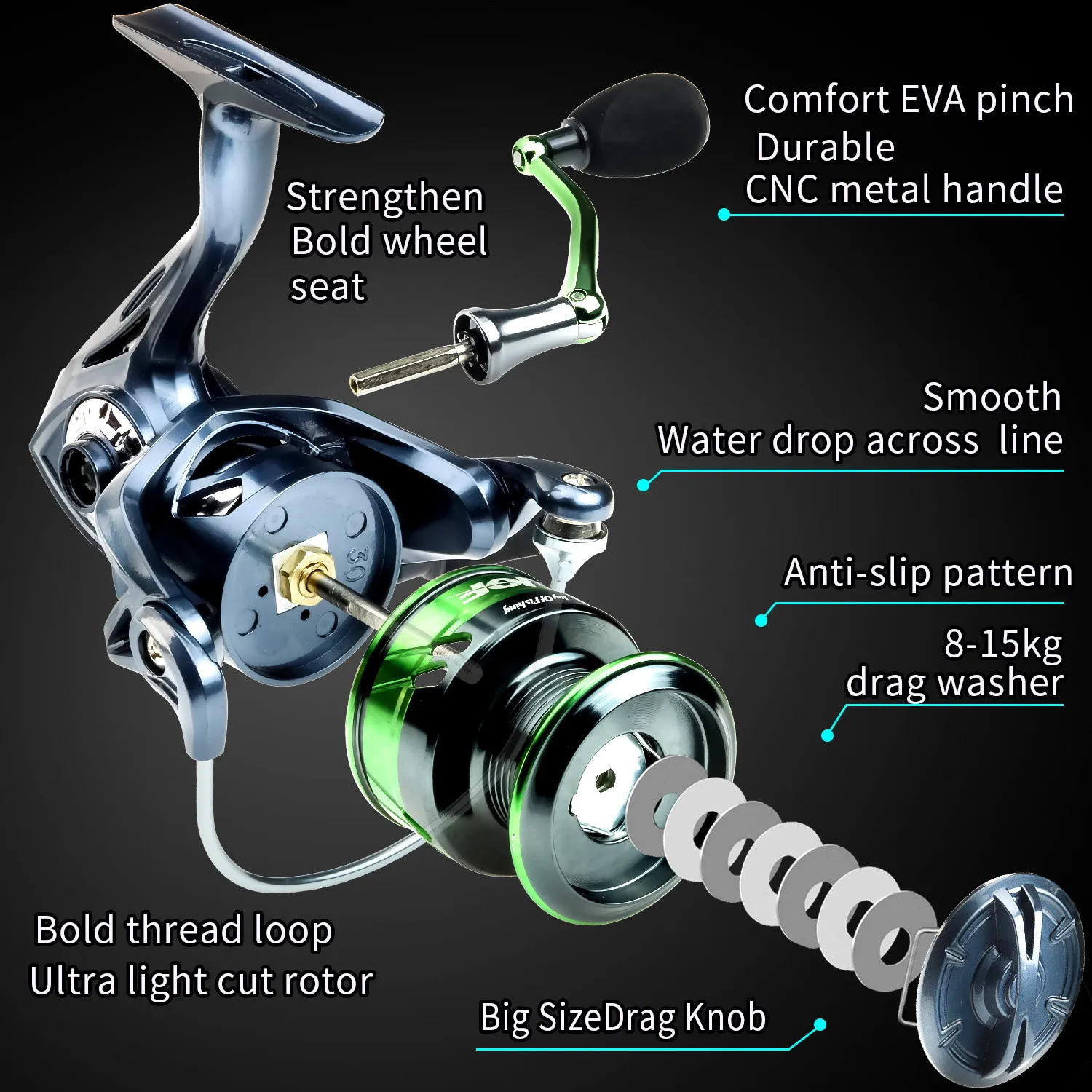 JOSBY-carrete de pesca giratorio de Metal para agua salada, accesorios de pesca, novedad de 2000-7000 - imagen 5