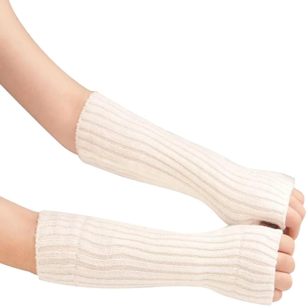 Calentadores de brazo para mujer, manoplas de manga sin dedos con agujero para el pulgar, blanco y negro, para conducir, 1 par - imagen 5