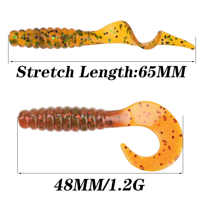 10 Uds Jig Wobblers gusano señuelo suave 4,8 cm 1,2g camarón olor a pescado cola en espiral cebo de silicona Artificial Swimbait aparejos de pesca - imagen 2