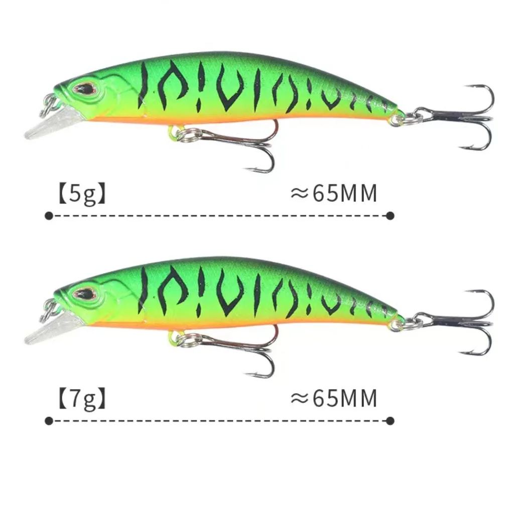 Señuelo de pesca de 6,5 CM, 5G/7G, que se hunde en el agua pececillo, ojos 3D, arrastre láser, señuelo de plástico, cebo de zumbido con 2 ganchos tribles - imagen 4