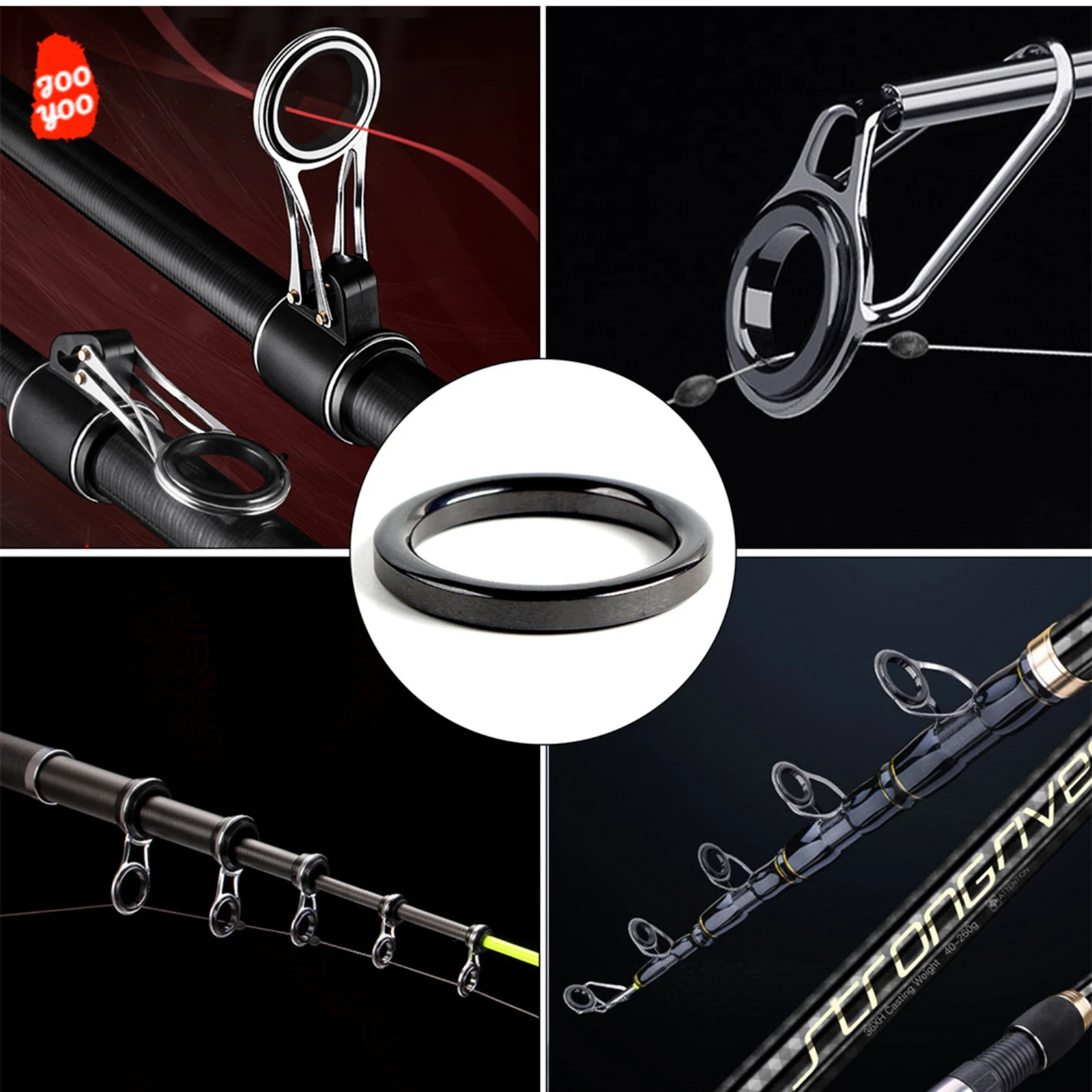 Clip de barra de cerámica negra de 40 piezas, anillo en forma de O, reparación de línea de anillo magnético, anillo de guía de línea Go, caña de mar de fundición larga, aparejos de pesca Luya - imagen 2