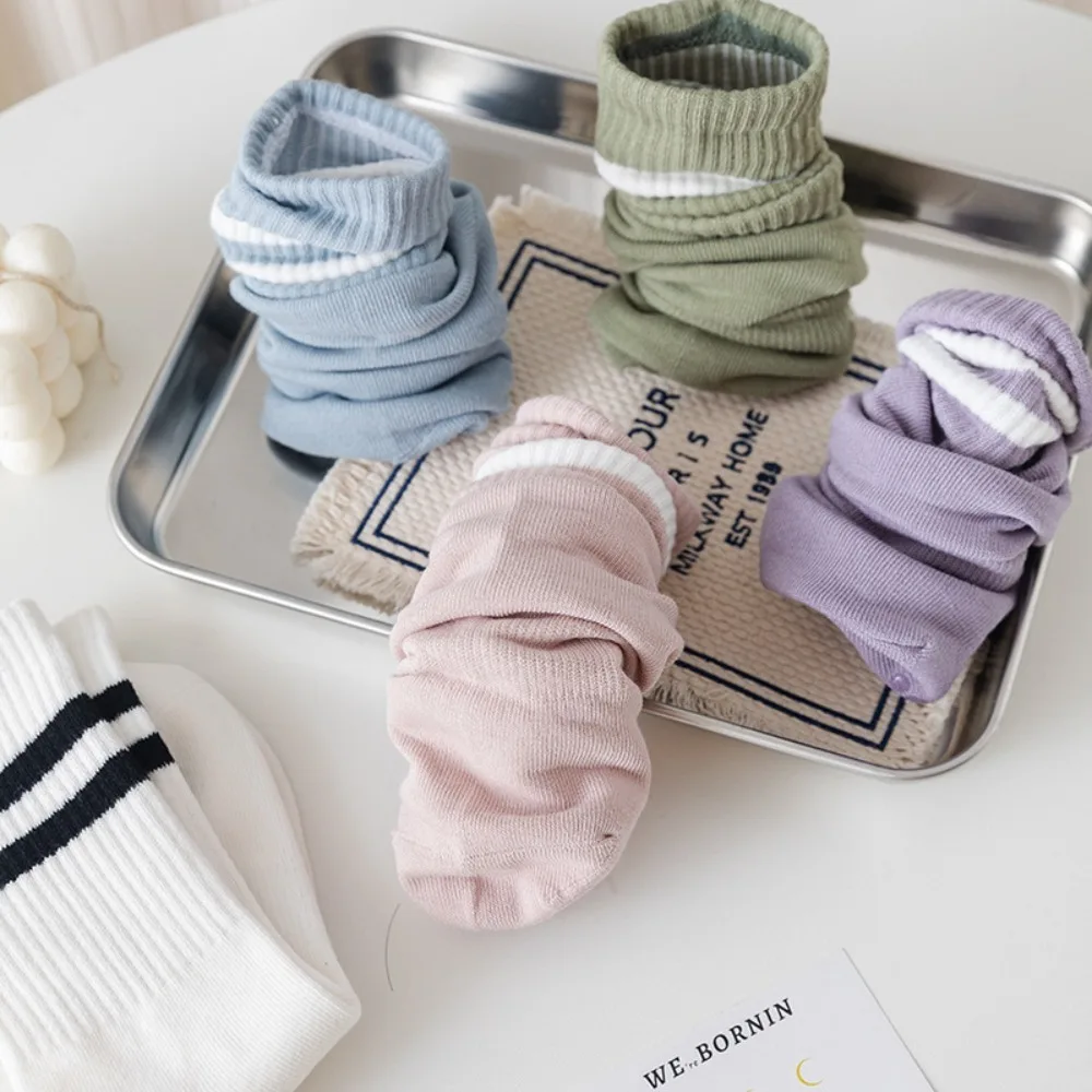 Calcetines de Yoga suaves y cálidos a rayas de Color sólido para mujer, calcetines de estilo coreano, medias de tubo medio de algodón - imagen 2