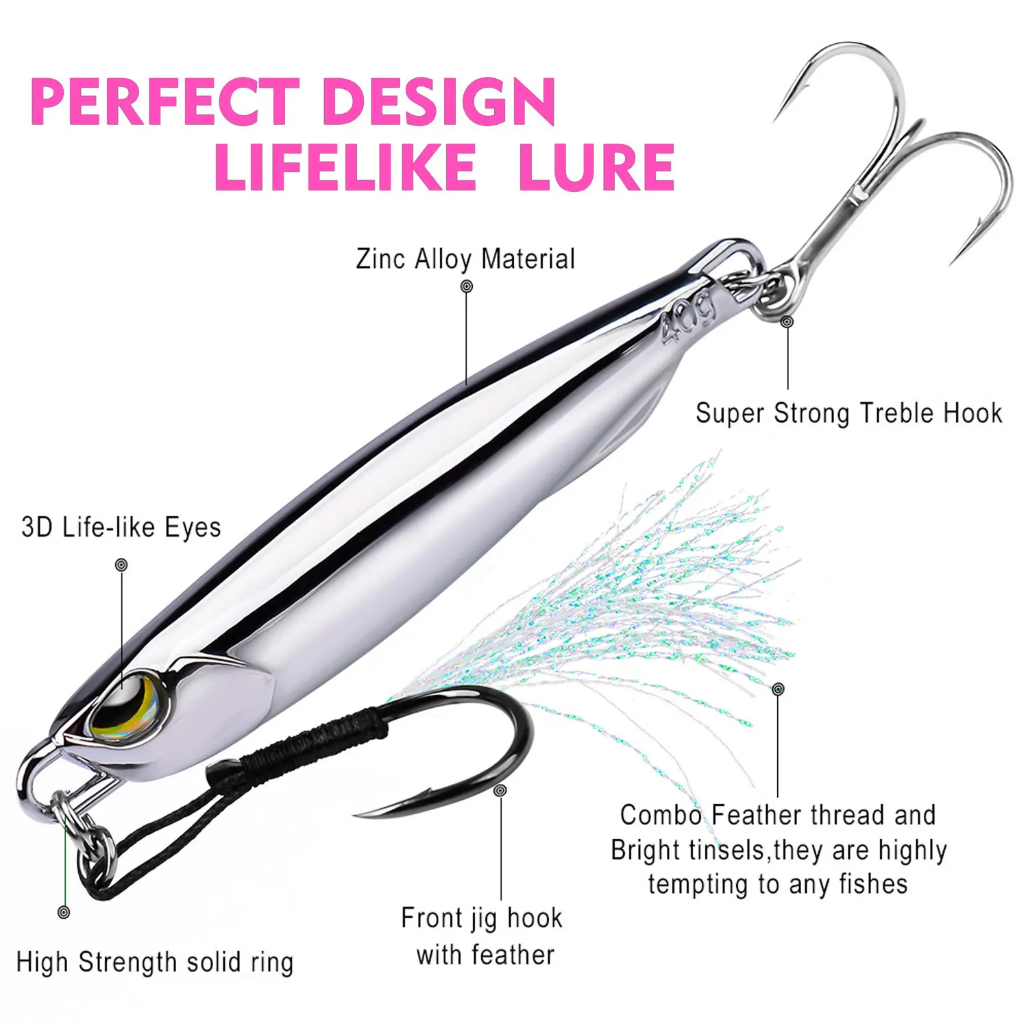 Señuelo de pesca de plantilla de espejo de fundición larga 15g 20g 30g 40g cebos duros artificiales de hundimiento aparejos Peche para Lucio pez Leurre Angeln - imagen 4