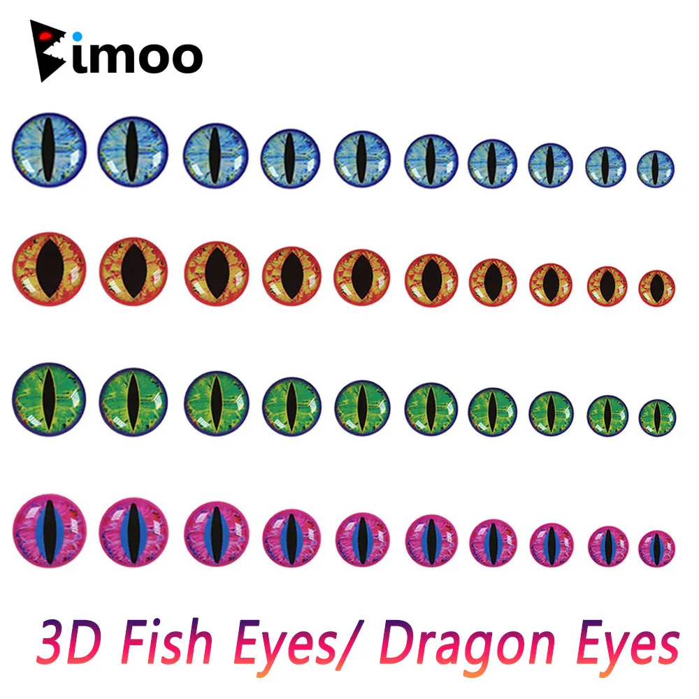 Bimoo, 100 Uds., ojos de pez epoxi 3D holográficos, ojos de dragón para Streamer, plantillas para moscas de agua salada, cebos, fabricación de señuelos de pesca de 3mm ~ 12mm