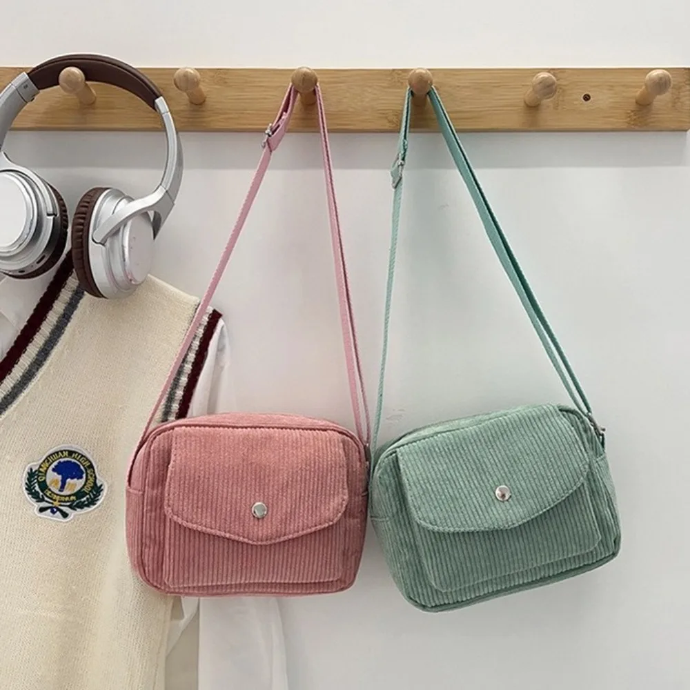 Bolso cruzado de pana a rayas, diseño Simple, correa ajustable, bolso cuadrado para mujer, Mini monedero de Color sólido para mujeres y niñas - imagen 2