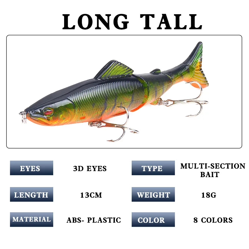 Fishinglures130mm18g secciones multiarticuladas Crankbait cebo duro Artificial lubina Trolling Lucio carpa herramientas de pesca Señuelos de pesca - imagen 3