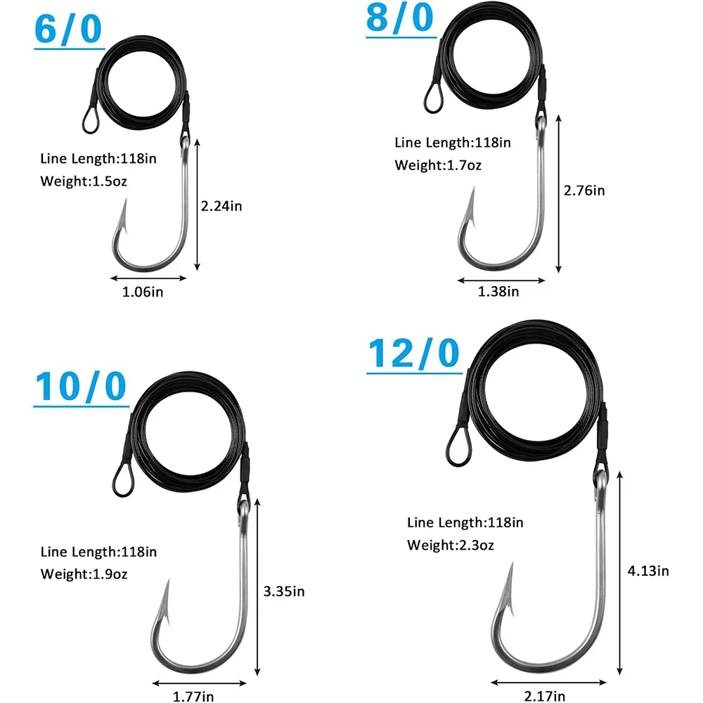 4 Uds. De aparejos de pesca de tiburones, Cable líder de Cable de acero inoxidable con anzuelos de pesca de atún, anzuelos de aguas profundas para agua salada, aparejo líder de peces grandes - imagen 2
