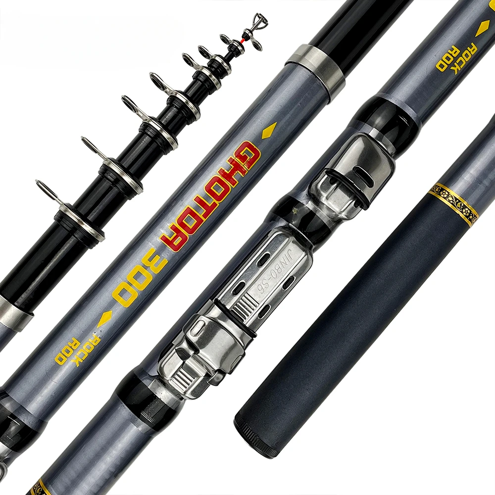 Caña de pescar retráctil de fibra de carbono para exteriores, aparejos de Pesca para Roca, telescópica, giratoria, corta, PoleHand, 1,5-3,0 m - imagen 4