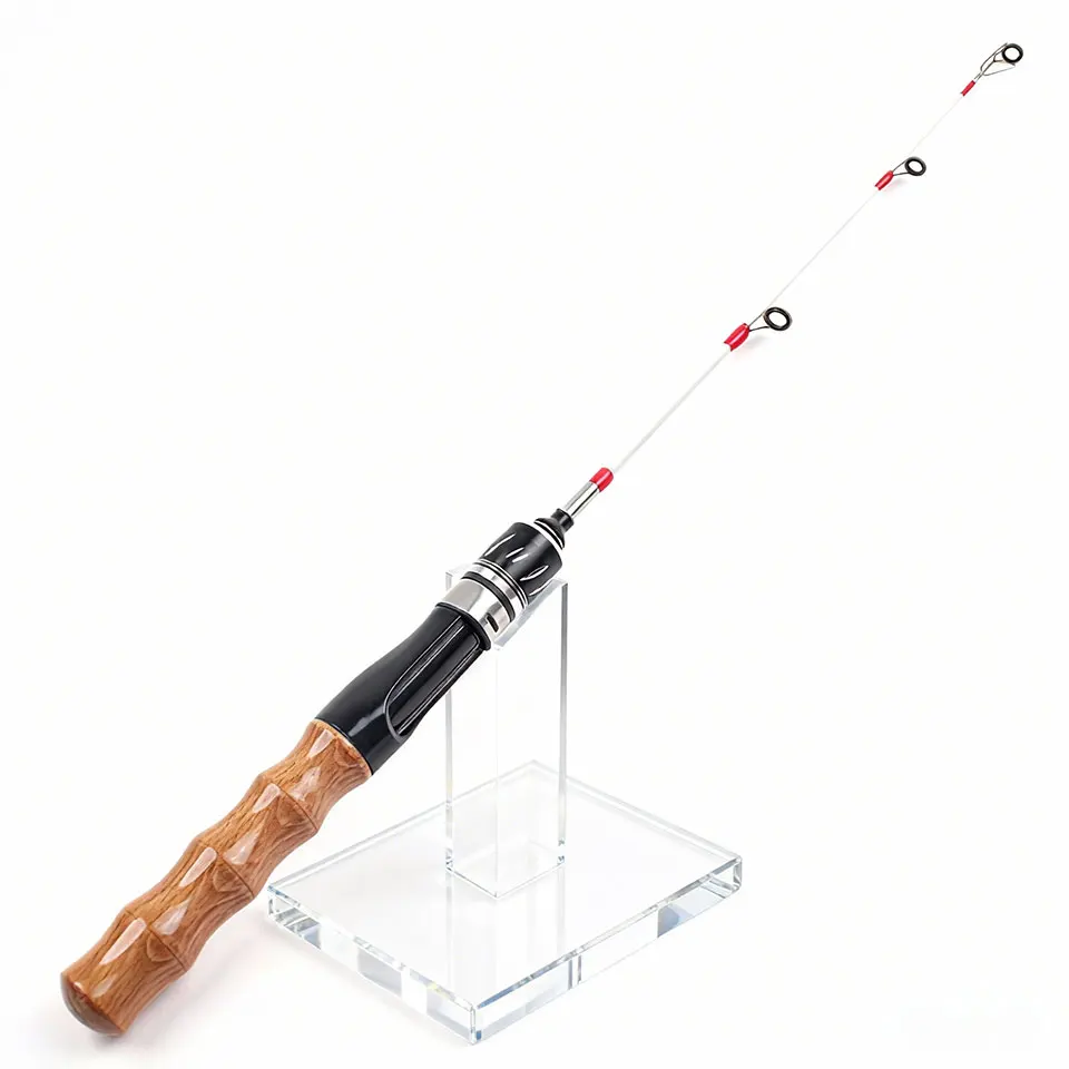 Caña de pescar en hielo, punta de caña con alto contenido de carbono: atrapa picaduras pequeñas en segundos. El cuerpo resistente resiste a la flexión, se adapta a todos los peces de hielo comunes.