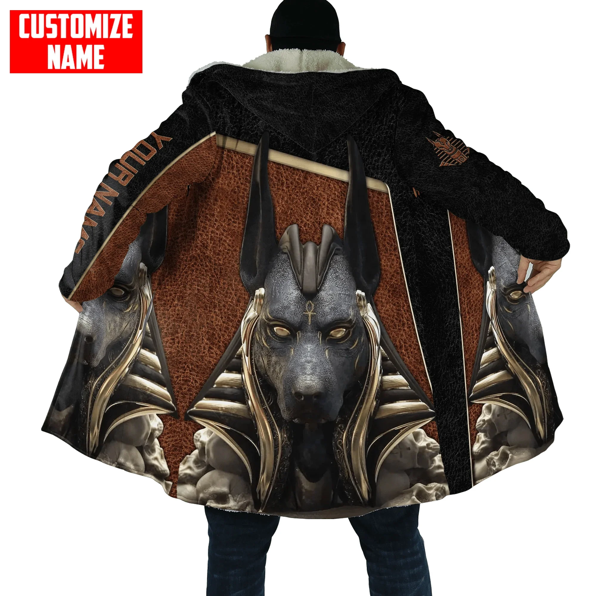 Capa de invierno a la moda para hombre, capa con capucha de lana gruesa con estampado 3D de faraón del Antiguo Egipto, capa cálida informal Unisex DP35 - imagen 5