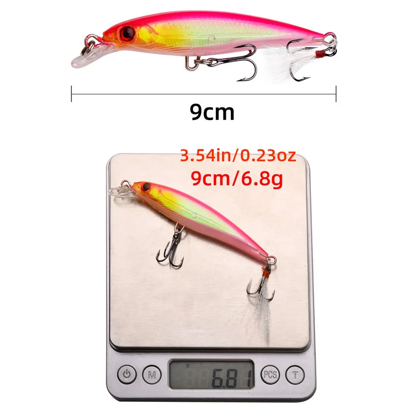 5 unids/set 9 cm/6,5g señuelo de pececillo biónico, cebo duro Artificial con anzuelo afilado de plumas, aparejos de pesca al aire libre - imagen 2