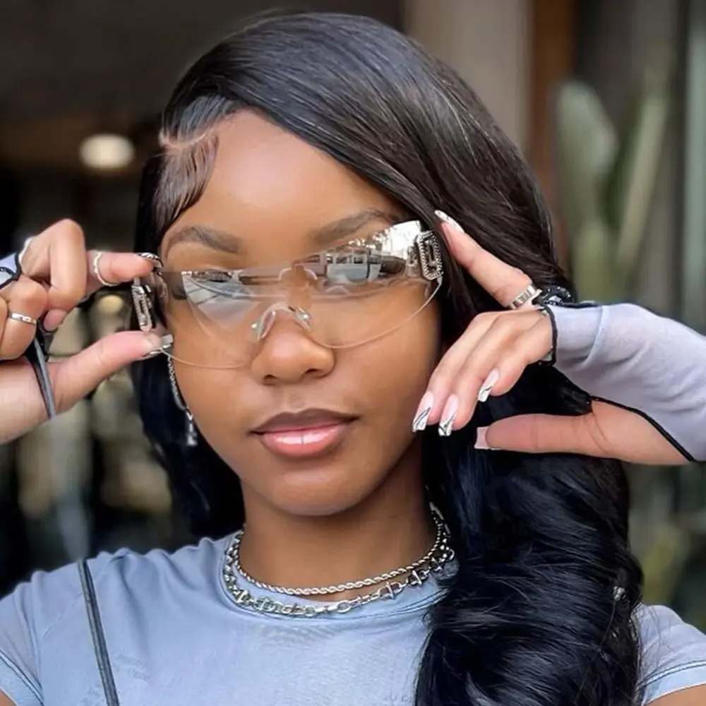 Gafas sin marco de moda, gafas de sol deportivas con joyas, gafas de sol Y2K para mujer, envoltura punk alrededor - imagen 4