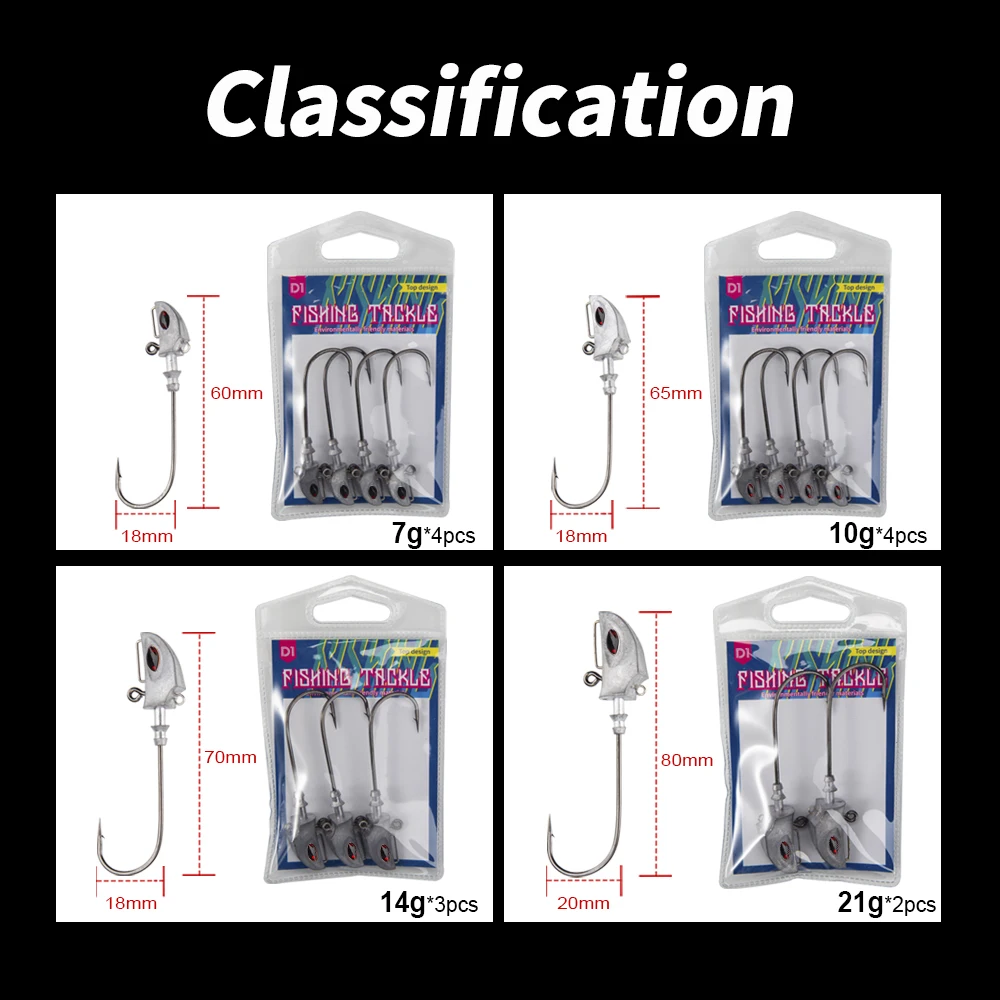 D1 nuevo anzuelo de aleación de Zinc 7g 10g 14g 21g peso de plantilla de cabeza aparejos de pesca fuertes y afilados de materiales de protección del medio ambiente - imagen 5