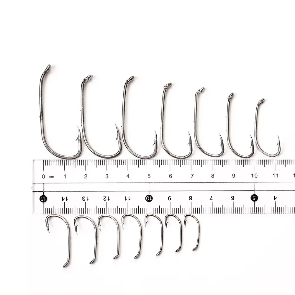 NGB 50-100 Uds anzuelos de pesca de acero rico en carbono 92647 anzuelo de señuelo suave con púas anzuelos individuales accesorios de pesca 5/0 # -10 # - imagen 3
