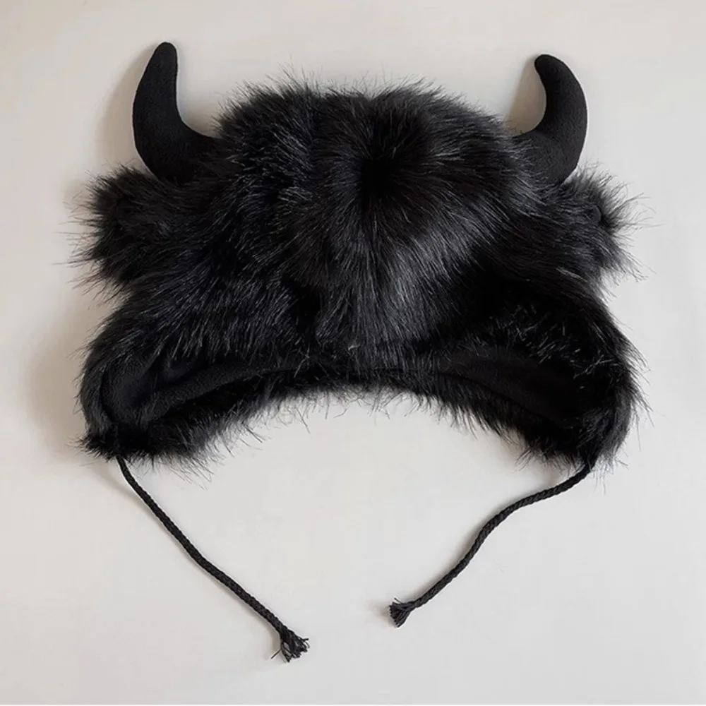 Sombrero de touro unisex de alta calidad, grueso con cuernos, gorro con orejeras, gorro de bisonte esponjoso a prueba de viento - imagen 3