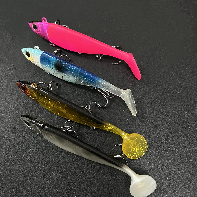 Cebo suave Artificial de 22g y 38g con cabezal de anzuelo, señuelo suave de goma para Pesca, señuelos de lubina, cebo de natación con cola en T, señuelo de Jigging - imagen 5