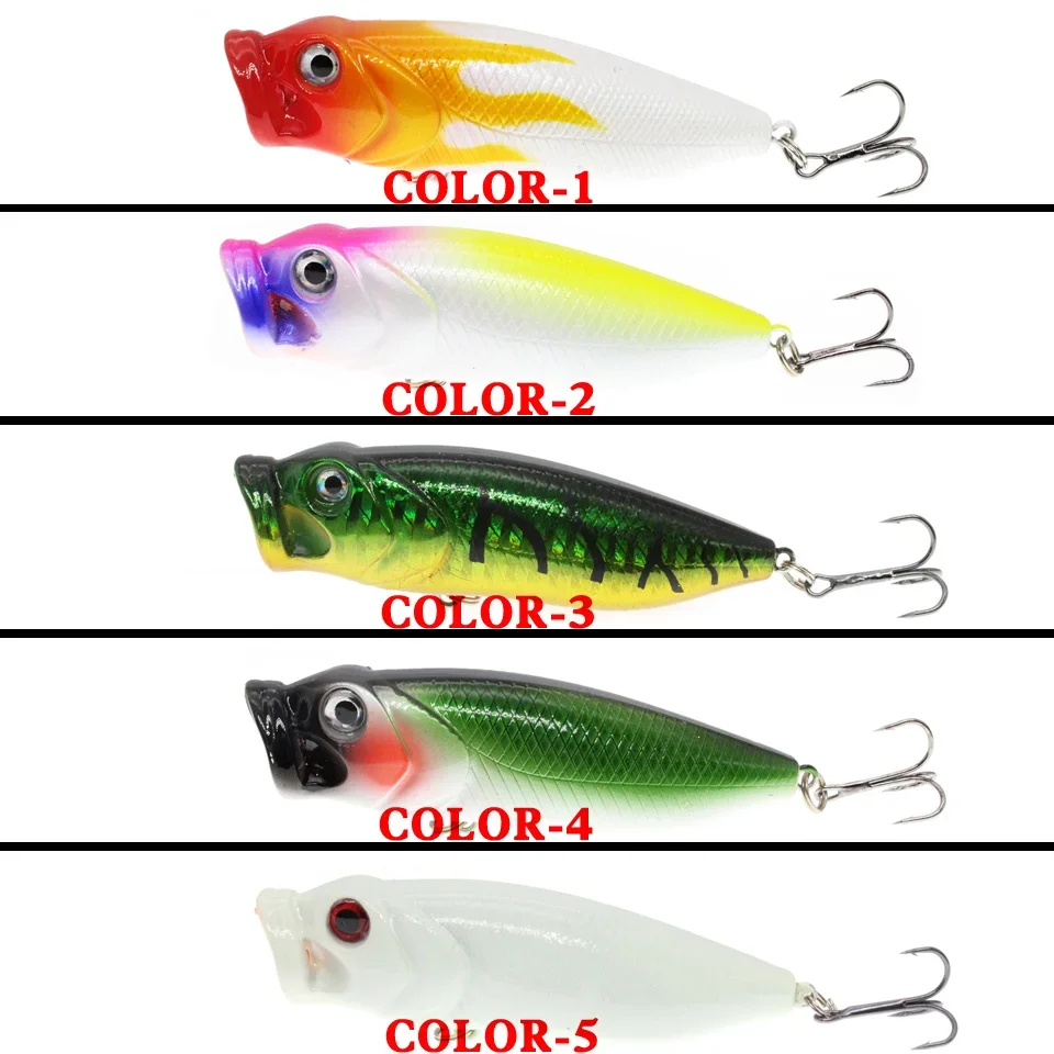 Señuelos de Pesca Topwater Popper, 1 piezas, ojos 3D, Crankbait Wobbler, aparejos de pesca, 5 colores disponibles, cebos duros al por mayor - imagen 4
