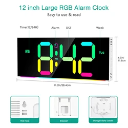 ORIA Reloj de pared digital RGB con gran pantalla y mando a distancia