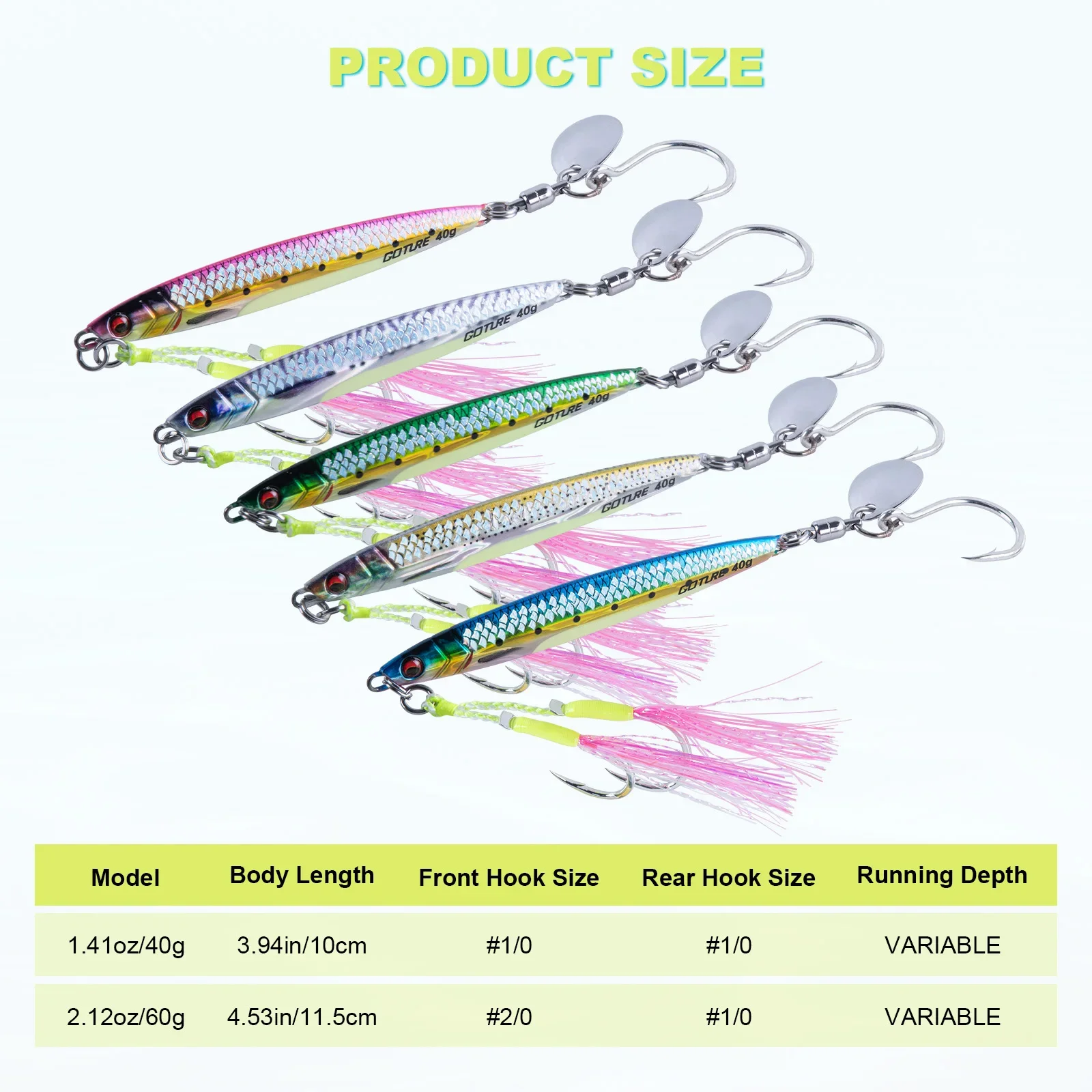 Goture 5 uds Señuelos de Pesca de Jigging luminosos 40/60g, cebo de plantilla 3D delgado biónico duradero, señuelo de lubina cebo Artificial equipo de pesca - imagen 2