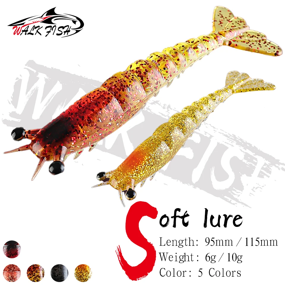 WALK FISH-cebo suave para pesca de camarones, 2 uds., hundido, 9,5 cm/11,5 cm, cebo Artificial suave, biomimético, juego de Señuelos de Pesca de mar de agua dulce