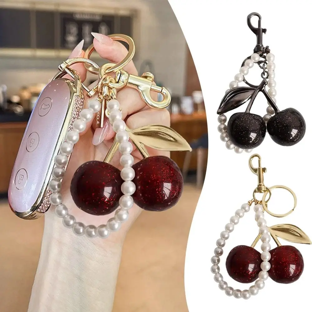 Nuevo llavero de cereza de Color negro/rojo, llavero colgante de resina brillante, accesorios para llavero DIY - imagen 4