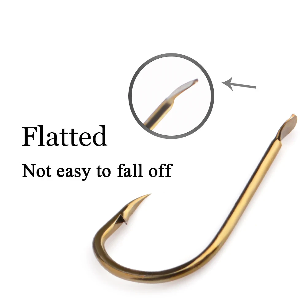 FISH KING 100 unids/lote anzuelos de pesca de cristal de bronce afilados planos de acero rico en carbono accesorios de pesca de carpa con púas - imagen 3