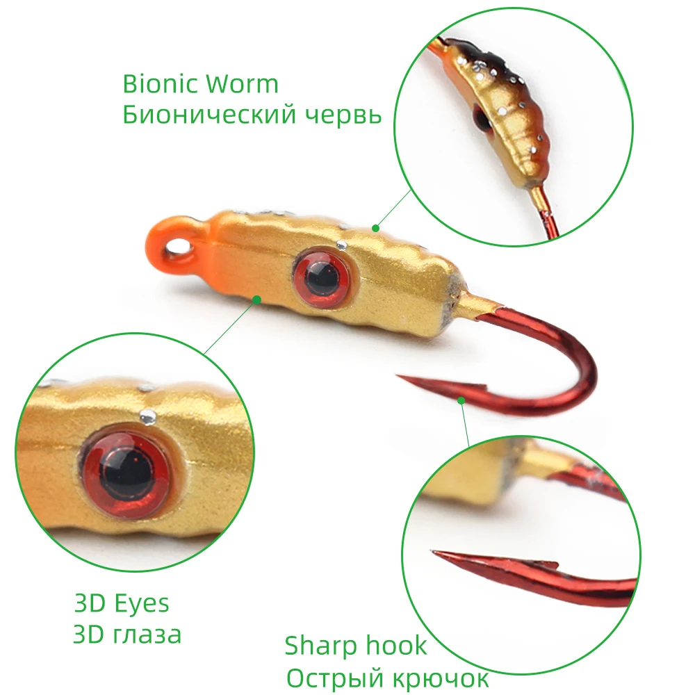 DNDYUJU caliente 4 unids/lote 23mm/1,5g señuelo de pesca en hielo gusano el nuevo cebo de Metal plantilla de hielo 6 colores Mini plomo anzuelo de pesca de invierno - imagen 4
