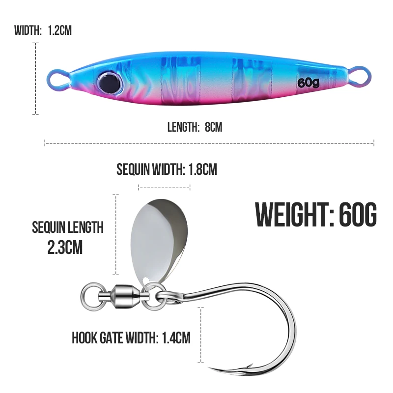 TAIYU Placa de hierro de extracción rápida pescado de plomo 20g/30g/40g placa de hierro Barracuda con cuchara giratoria de un solo Flash bomba de pesca de barco amarillo T - imagen 4