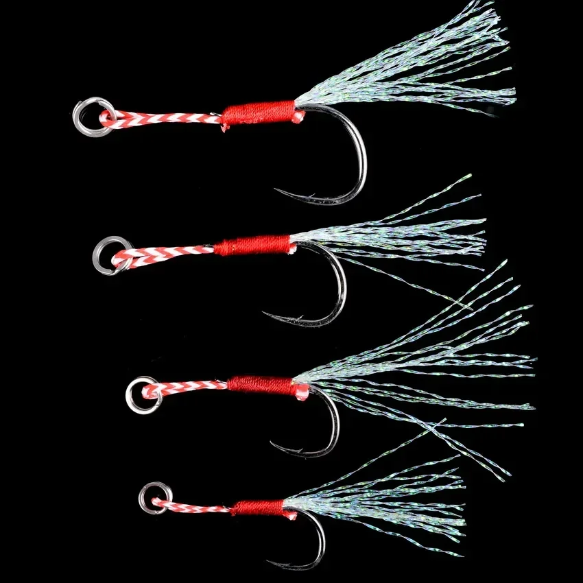 20 unids/lote señuelo de Pesca Jigging lento plantillas de Pesca fundidas anzuelo de asistencia con púas anzuelos individuales hilo pluma Pesca acero alto en carbono - imagen 4