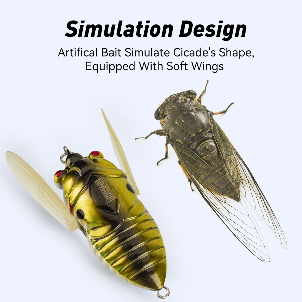 Señuelos de pesca Kingdom Cicada Topwater 40mm 55mm cebo duro flotante agua salada insecto biónico Swing Wobbler para pesca de Lucio - imagen 5
