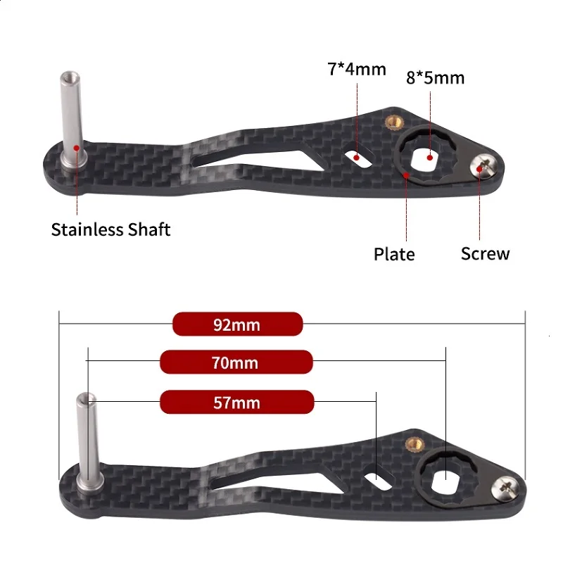 Ruke newfishing-mango de carrete de fibra de carbono, balancín único con longitud Eva, 92mm, 7x4/8x5mm, agujeros, traje, mango de carrete D/S/A, accesorio DIY - imagen 5