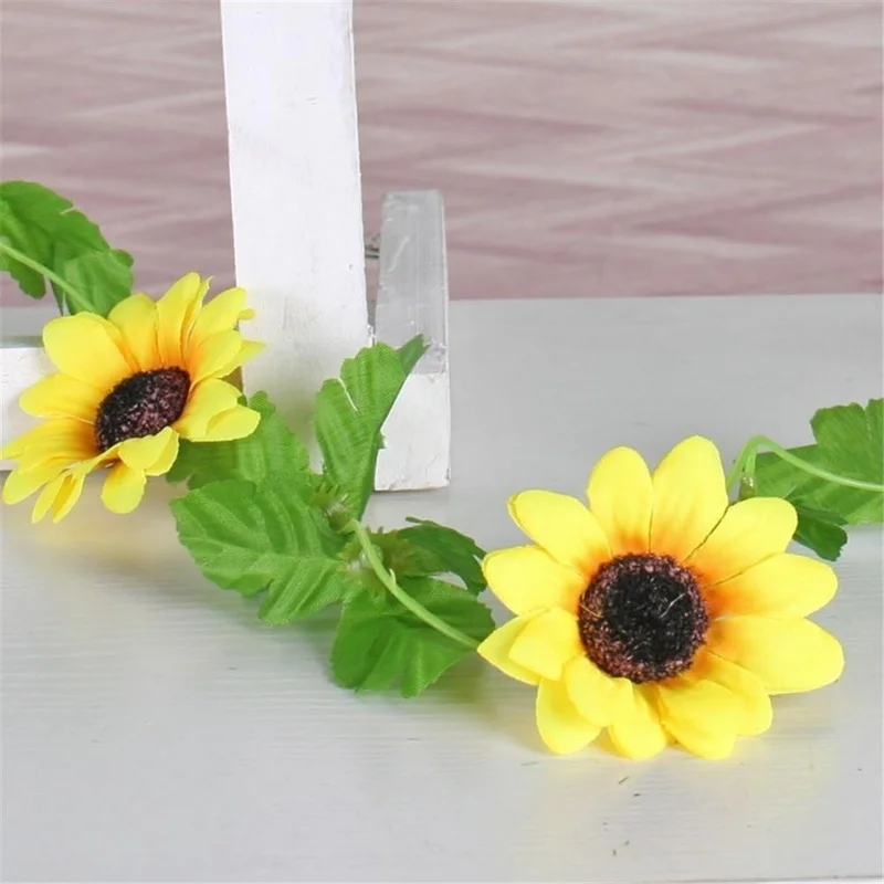 1/2/5 Uds 260cm guirnalda de girasol amarillo Artificial flor vid boda Floral arco decoración seda - imagen 5