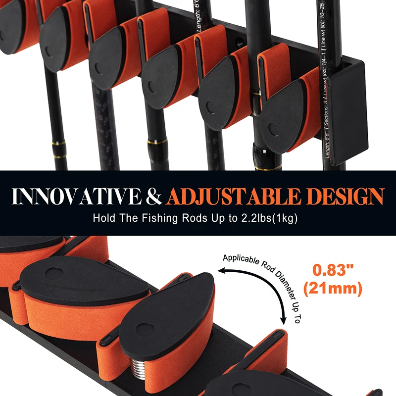 Gpture-estante Vertical de pesca de 30cm, soporte para caña de pescar de 6 cañas, soporte para caña de pescar, estante para caña montado en la pared Horizontal duradero - imagen 5