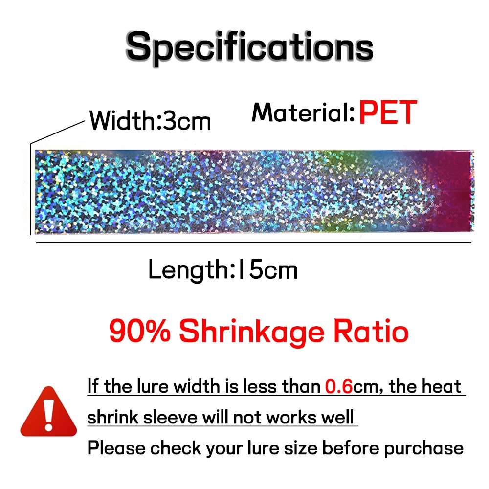 Elllv-funda de película termorretráctil holográfica, 3x15cm, señuelo de pesca, Material de piel termorretráctil para plantilla de Metal de pececillo Popper duro - imagen 3