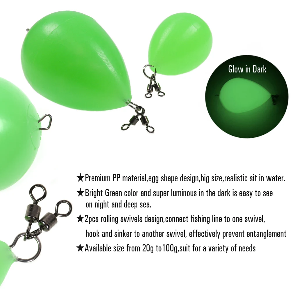Wifreo pesca nocturna PP sólido luminoso flotante pesca flotante en forma de huevo bola de potencia flotante refuerzo de pescado flotante - imagen 3