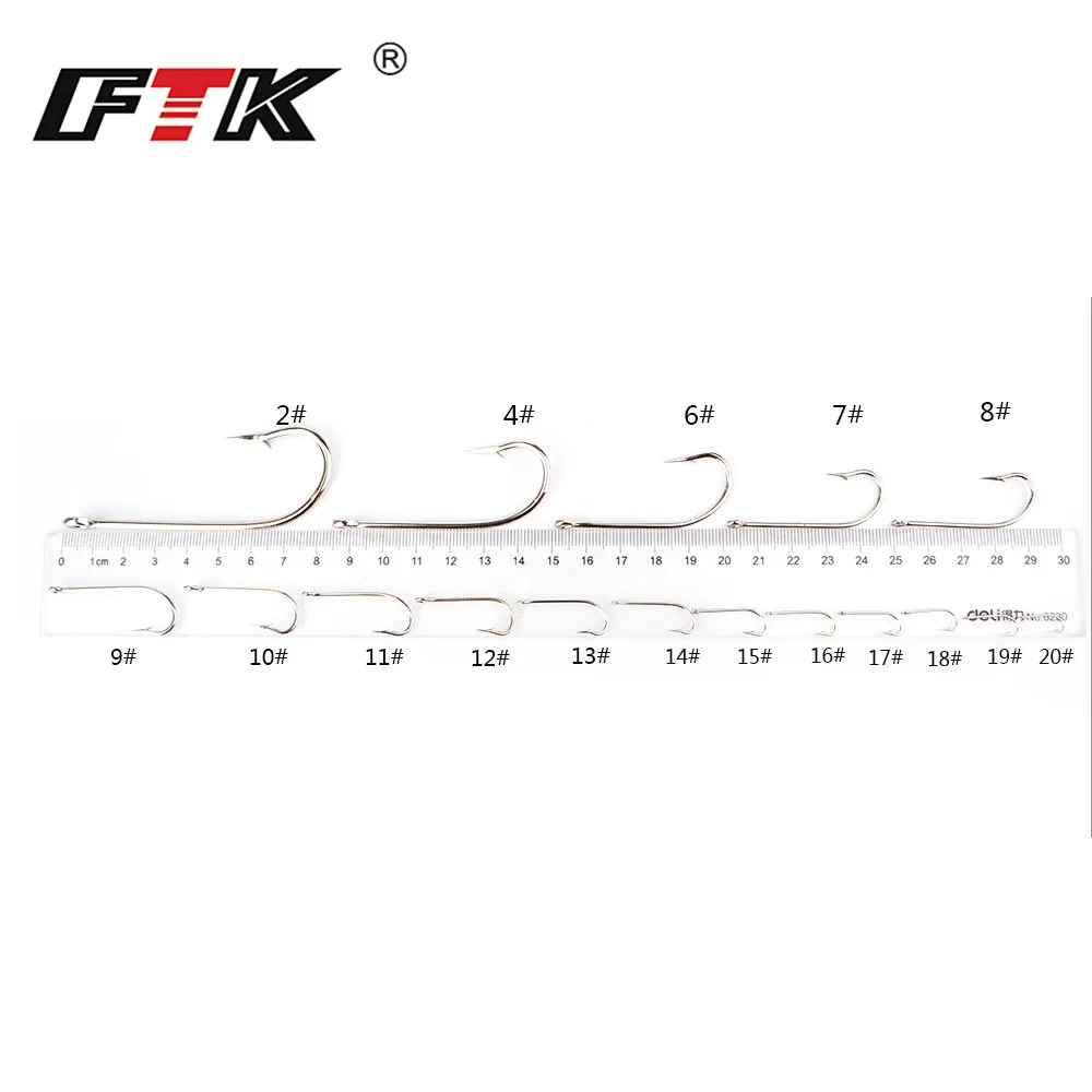 FTK 100 Uds. Anzuelo de púas afiladas de acero de alto carbono, anzuelos de pesca en el mar, anzuelo Kirby anillado de mango largo, accesorios de pesca de agua salada - imagen 2