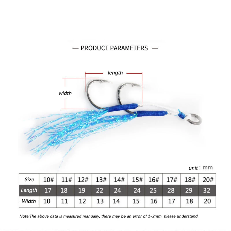 5 par/bolsa de anzuelos de asistencia de doble púas de acero rico en carbono, anzuelos de señuelo, accesorios de señuelo de pesca, anzuelos de Jigging lento - imagen 2