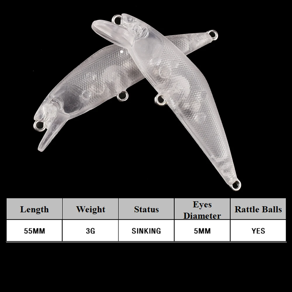 Chan'sHuang-Cebo en blanco sin pintar para 20 piezas, 55mm, 3g, Mini pececillo, aparejo de señuelo de pesca Artificial hecho a mano - imagen 2