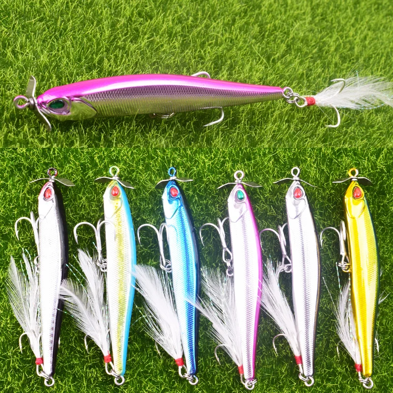 Señuelo de Pesca que se hunde en el piezas, cebo Artificial de lápiz duro, pluma suave, anzuelo triple, aparejos de Pesca, 10cm, 12,5g - imagen 4