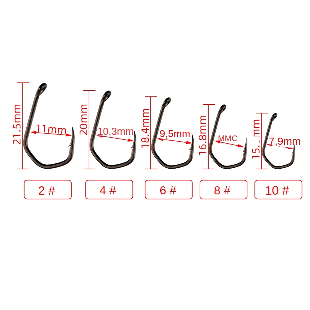 Hirisi 15 Uds. Anzuelo de pesca de acero con alto contenido de carbono recubierto de PTFE Micro púas con ojo accesorios de anzuelo de pesca de carpa X919 - imagen 3