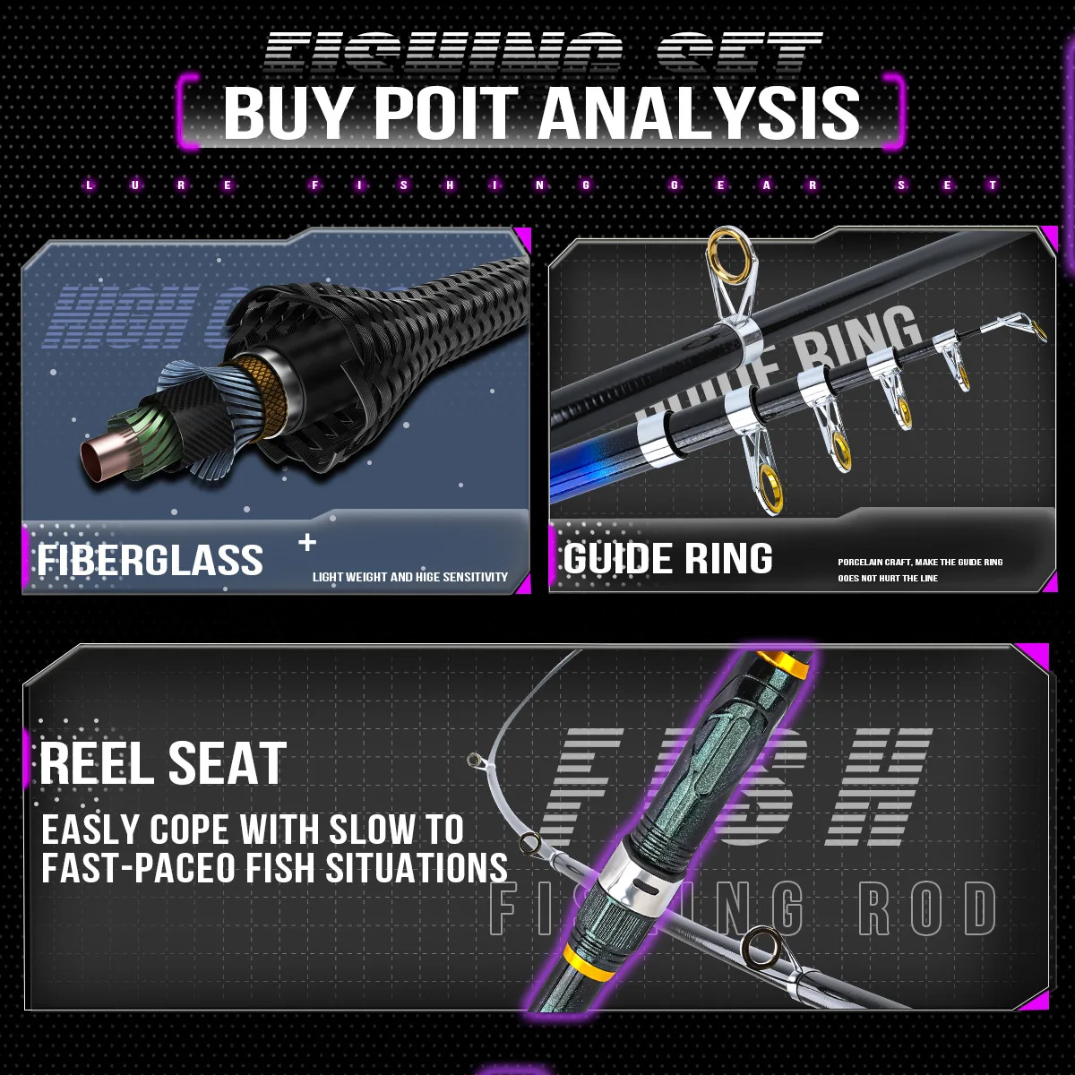Caña de pescar de fibra de vidrio de 2,7 M, caña de pescar telescópica de roca, aparejos de pesca - imagen 4