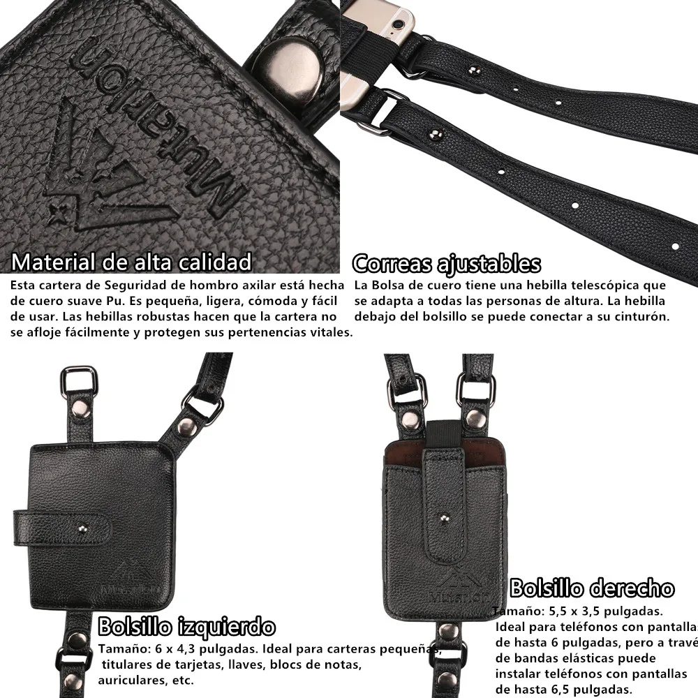 Cartera portátil de cuero/nylon para axilas, funda oculta antirrobo para teléfono, agente secreto para hombres, cartera de doble hombro - imagen 3