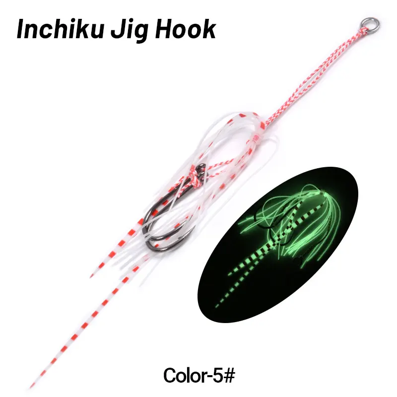 TEASER HK017 5 uds faldas de goma gancho de asistencia Jigging lento falda suave señuelo agua salada doble gancho Inchiku anzuelo Tai Kabura - imagen 5