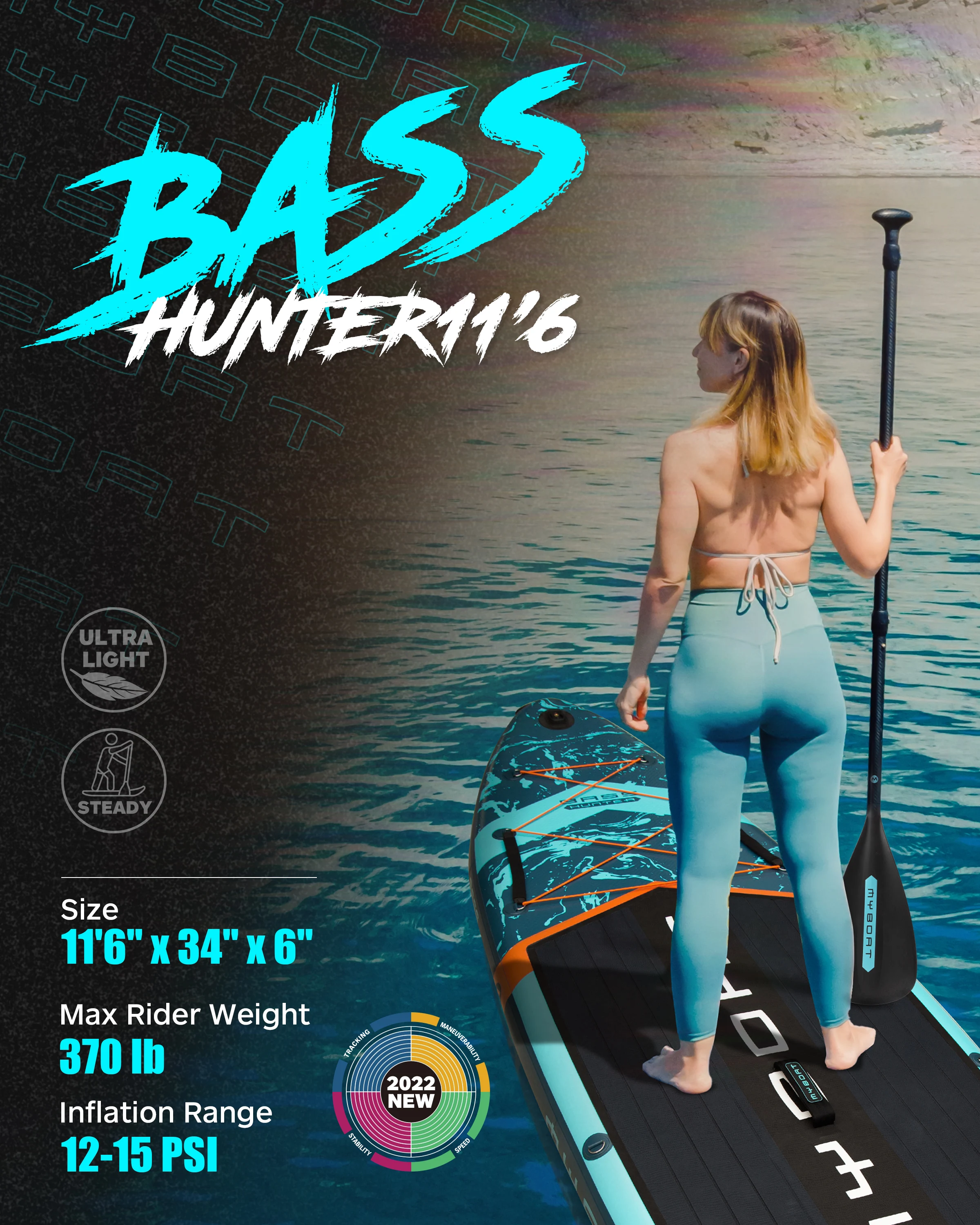 Myboat Tabla de Paddle Inflable Extra Ancha para Pesca y SUP - imagen 4