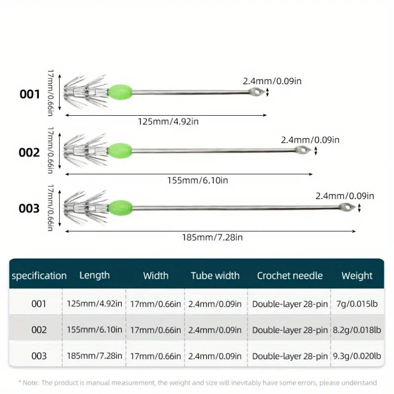 Ackibbik, 5 uds., 12/15/18cm, anzuelo luminoso para paraguas de calamar, anzuelo para camarones de acero inoxidable, ganchillo, anzuelos de pesca con paraguas de calamar de 2 capas - imagen 3