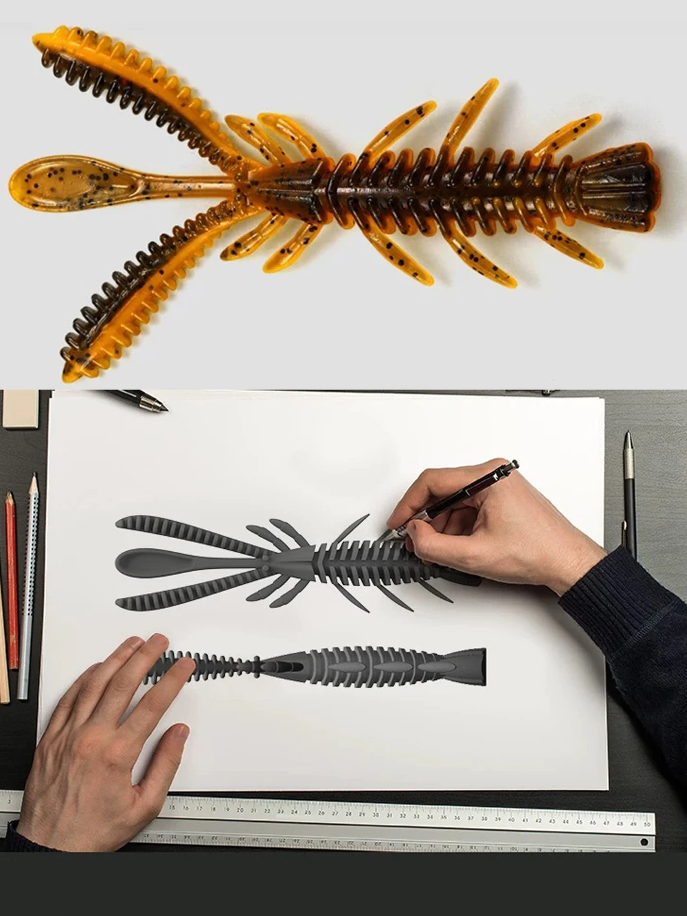 Diferentes tamaños y colores de los señuelos GOBAIT dispuestos en una caja de pesca