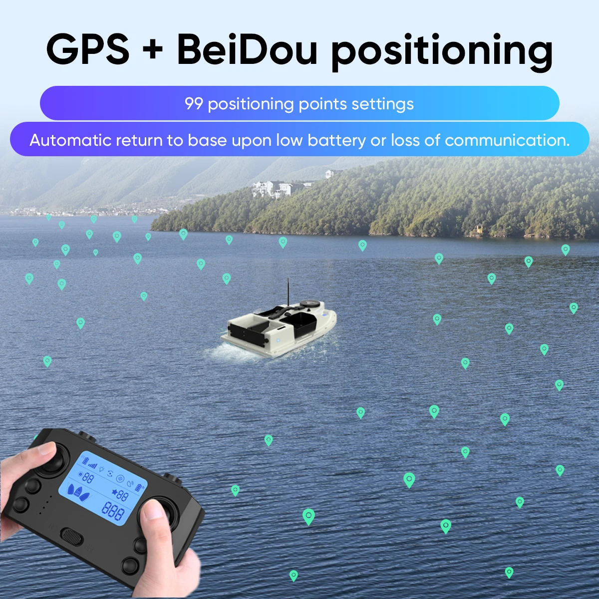 Barco Cebador LOKEEVAN con GPS y LED Nocturno – 4 Compartimentos - imagen 2